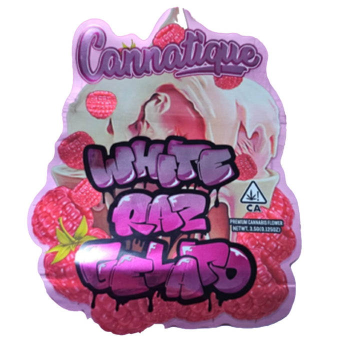 Cali Packs 3.5g Empty Mylar Bag Packaging  Cali Cannatique – White Raz Gelato  