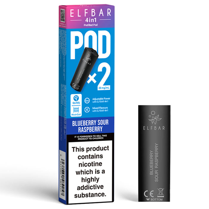 Elf Bar 4 in 1 Prefilled Pods (Pack of 2)  Elf Bar Blueberry Sour Raspberry  