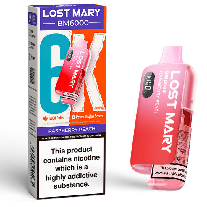 Lost Mary BM6000 Disposable Vape Kit  Lost Mary Raspberry Peach - NEW  