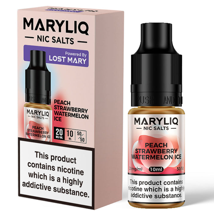 Maryliq 10mg - Lost Mary Nic Salt E-Liquid 10ml  Lost Mary Peach Strawberry Watermelon Ice 10mg 