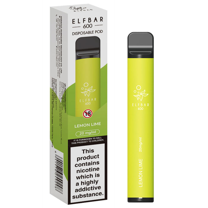 Elf Bar 600 V1 Disposable Pod Device 2%  Elf Bar 20mg Lemon Lime 