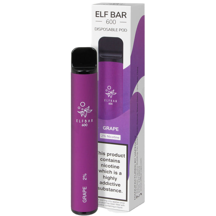 Elf Bar Disposable Pod Device 600 Puffs 1%  Elf Bar 10mg Grape - DATE EXPIRED 