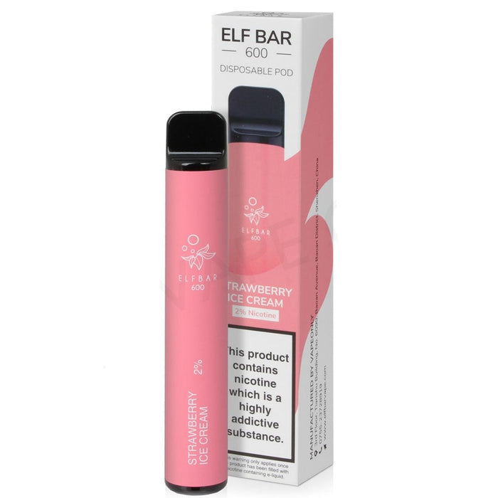 Elf Bar 600 V1 Disposable Pod Device 2%  Elf Bar 20mg Strawberry Snoow (Strawberry Ice Cream) 